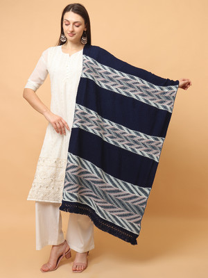 SCHp Wool Self Design Women Shawl(Dark Blue, White, Pink, Multicolor)