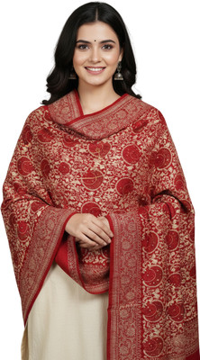 PASHMKALA Poly Wool Printed Women Shawl(Red, White)