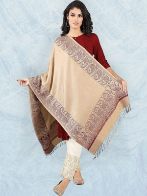 Kashmiri Thead Wool Embroidered Women Shawl(Beige)