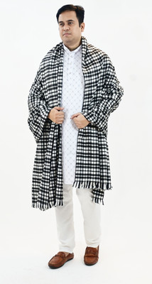Vrinde Wool Checkered Men Shawl(White, Black)