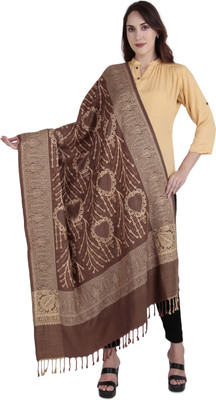 MKSHAWLS Viscose Embroidered Women Shawl(Brown)