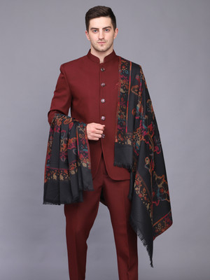 GREEN AGRITECH Polyester Wool Blend Woven Men Shawl(Black)