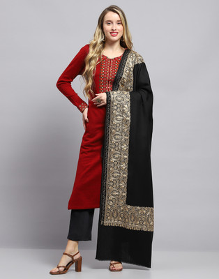 MONTE CARLO Wool Self Design Women Shawl(Black)