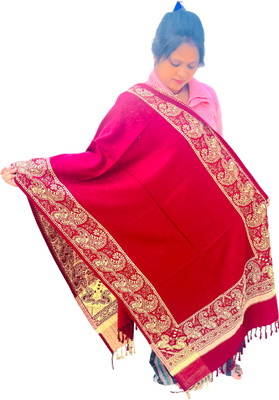 Kashmiri Wool, Pashmina, Generic Solid, Woven Women, Men Shawl(Red)