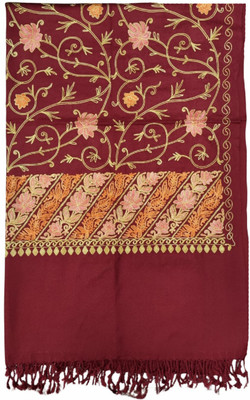 Soul Essence Wool Embroidered Women Shawl(Maroon)