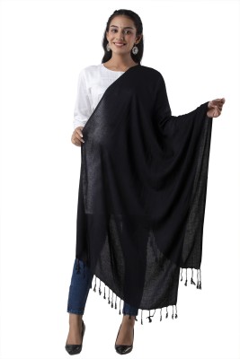 CLOTH KING Wool Solid Women Shawl(Black)