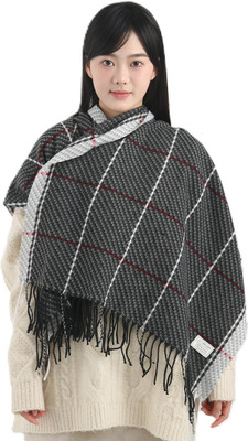 Frackson Acrylic, Wool Solid, Self Design Women Shawl(Black)