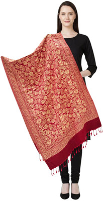 Pink World Wool Woven Women Shawl(Maroon)