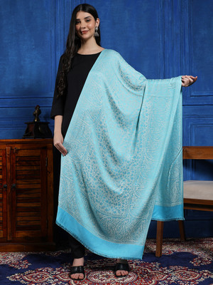 Ravaiyaa - Attitude Is Everything Wool Self Design Women Shawl(Light Blue)