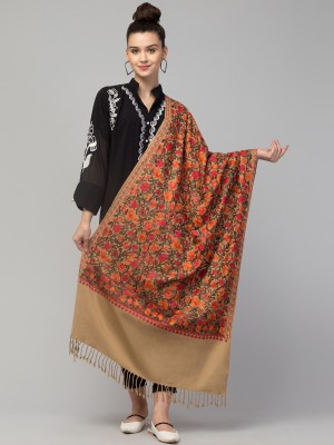 Tweedle Acrylic Embroidered Women Shawl(Beige)