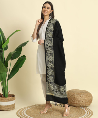 CHOUDHARYRETAILS Wool Printed Women Shawl(Black)