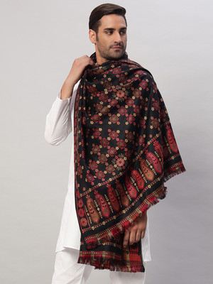 Ravaiyaa - Attitude Is Everything Wool Floral Print Men Shawl(Black)