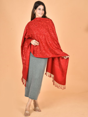 BAISA Cashmere, Wool Embroidered Women Shawl(Red)