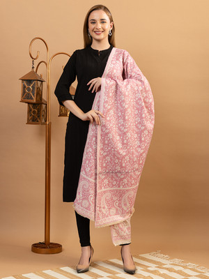 EVODAZE Wool Floral Print Women Shawl(Pink)