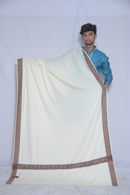 CHOUDHARYRETAILS Cashmere, Wool Striped, Solid, Woven Men Shawl(White)