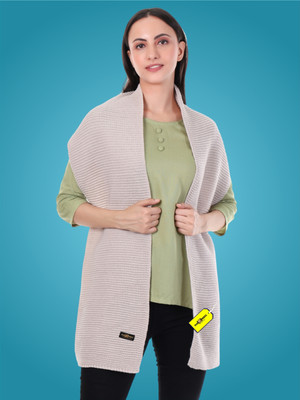Pick Ur Needs Wool Self Design Women Shawl(Beige)