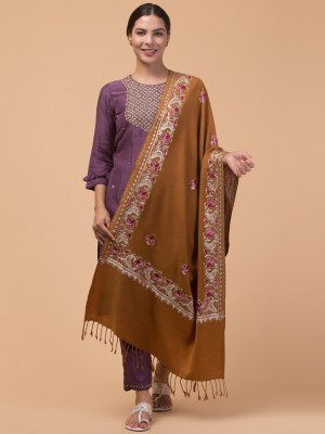 Tweedle Wool Embroidered Women Shawl(Yellow)