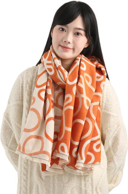 Frackson Acrylic, Wool Solid, Self Design Women Shawl(Orange)