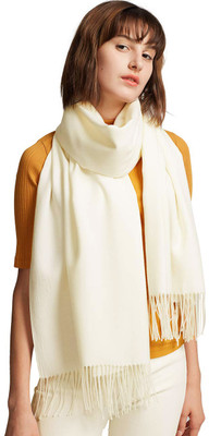 AlexVyan Acrylic, Wool Solid, Self Design Women Shawl(White)