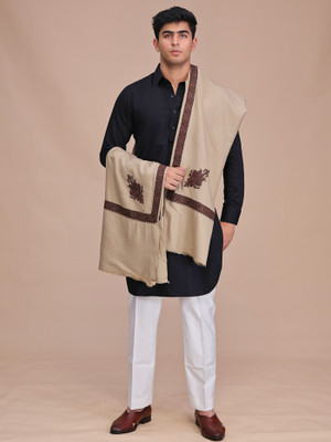 swi stylish Wool Embroidered Men Shawl(Beige)