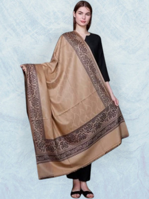 Kashmiri Thead Wool Embroidered Women Shawl(Beige)