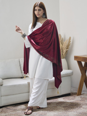 InWeave Velvet Solid Women Shawl(Red)