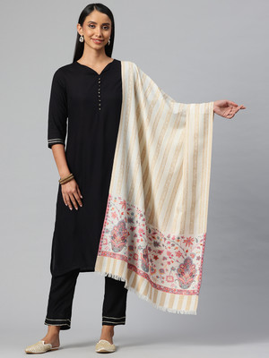swi stylish Wool Woven Women Shawl(White)