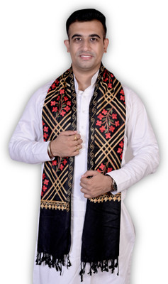 Allure Motifs Wool Embroidered Men, Women Shawl(Black)