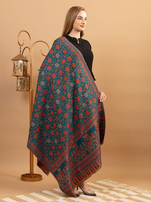 EVODAZE Wool Floral Print Women Shawl(Light Blue)