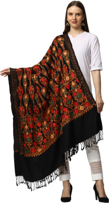 swi stylish Acrylic Floral Print Women Shawl(Black)