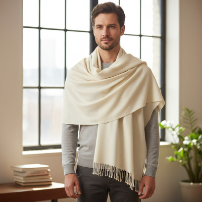 eFashion Poly Wool Solid Men Shawl(White)