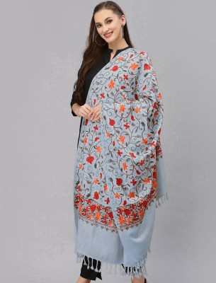 GK VILLA Wool Embroidered Women Shawl(Grey)