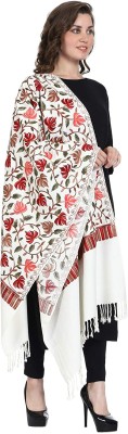 Kashmiri queen Polyester Wool Blend Embroidered Women Shawl(White)