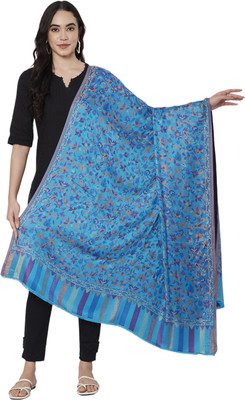MUFFLY Wool Floral Print Women Shawl(Light Blue)