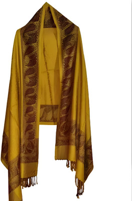 Collective Stitch Wool Floral Print Women Shawl(Yellow)