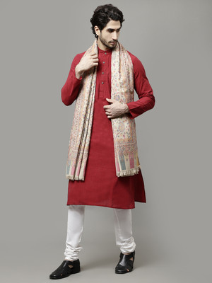 GREEN AGRITECH Polyester Wool Blend Printed Men Shawl(Beige)