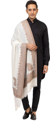 Pashgiri Wool Embroidered Men Shawl(White)