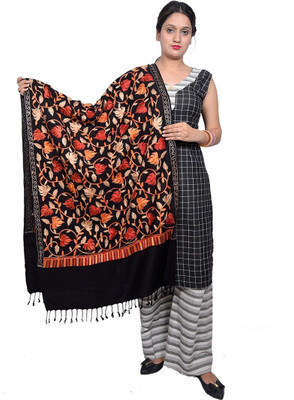 CHOUDHARYRETAILS Acrylic Floral Print Women Shawl(Black)