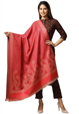 Braid N Cord Polyester Wool Blend Self Design Women Shawl(Pink)