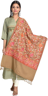 HouseOfCommon Wool Embroidered Women Shawl(Brown)