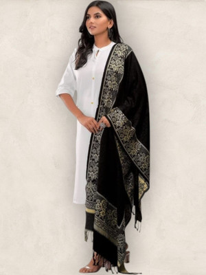 Trandone Wool Embroidered Women Shawl(Black)