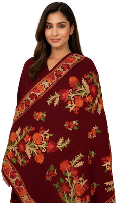 RADHE PRODUCTS Wool Embroidered Women Shawl(Maroon)