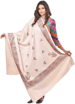 CHOUDHARYRETAILS Polyester Wool Blend Printed Women Shawl(Beige)