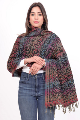 Kti Poly Wool Floral Print Women Shawl(Multicolor)