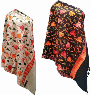 CHOUDHARYRETAILS Wool Embroidered Women Shawl(Black, Red)