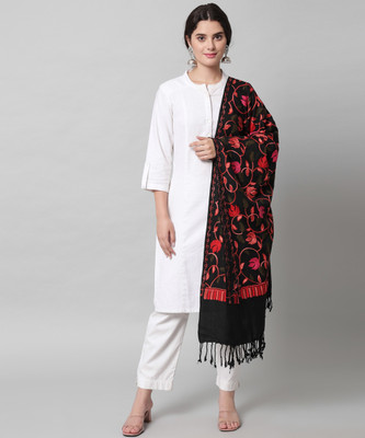 HEMLOCK Wool Self Design Women Shawl(Black)