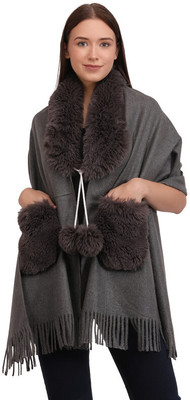 Life and style Wool Solid Women Shawl(Grey)