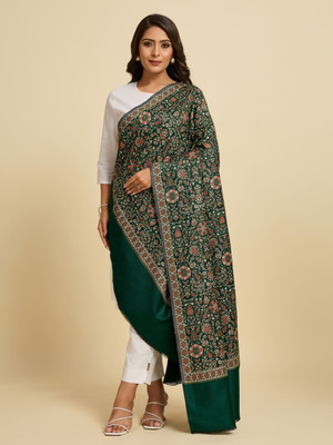 GK VILLA Poly Wool Woven Women Shawl(Dark Green)