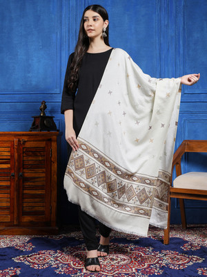 Ravaiyaa - Attitude Is Everything Wool Woven Women Shawl(White)