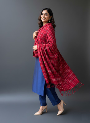 Sudako Acrylic Checkered Women Shawl(Maroon)